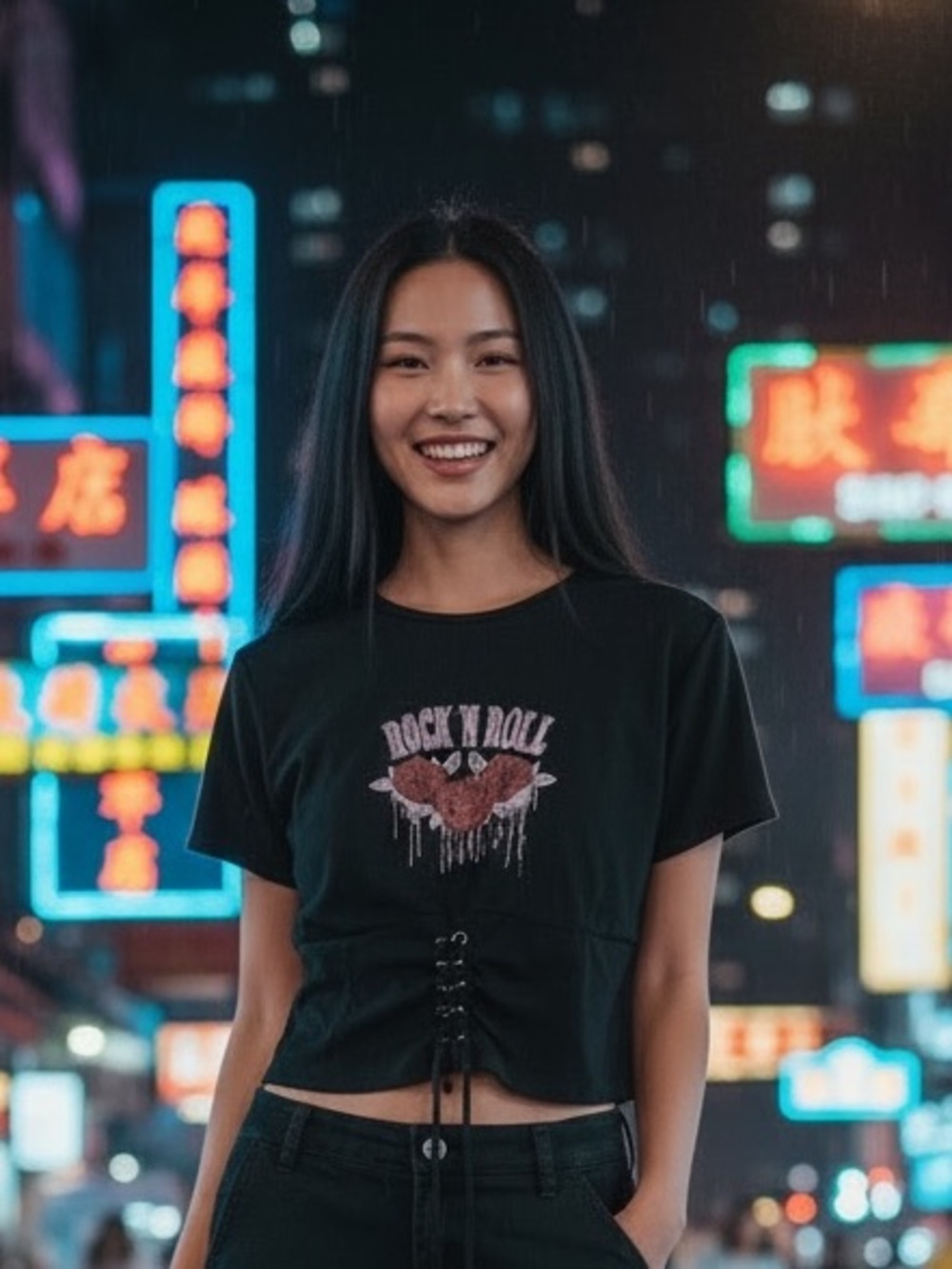 Black Lace-Up Rock Graphic Crop Top! No tag so not‎ 100% on size